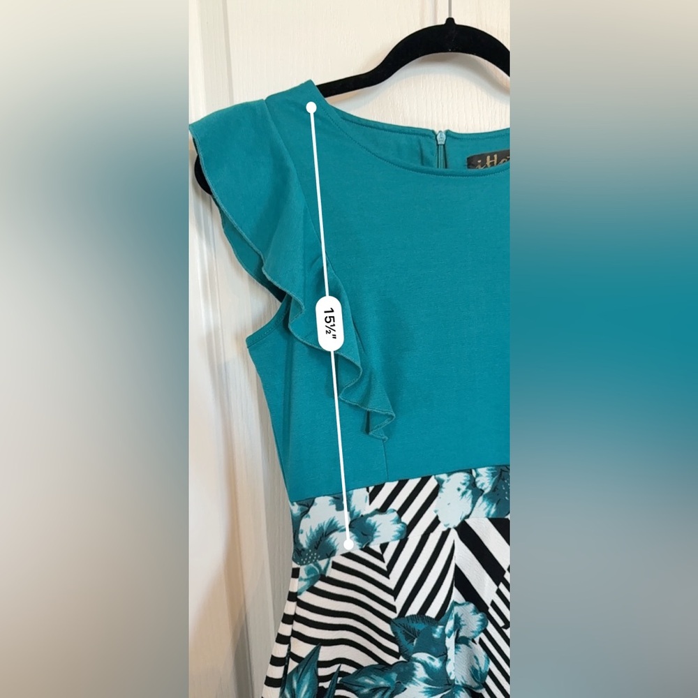 Teal and Black Floral Dress - Picture 4 of 5